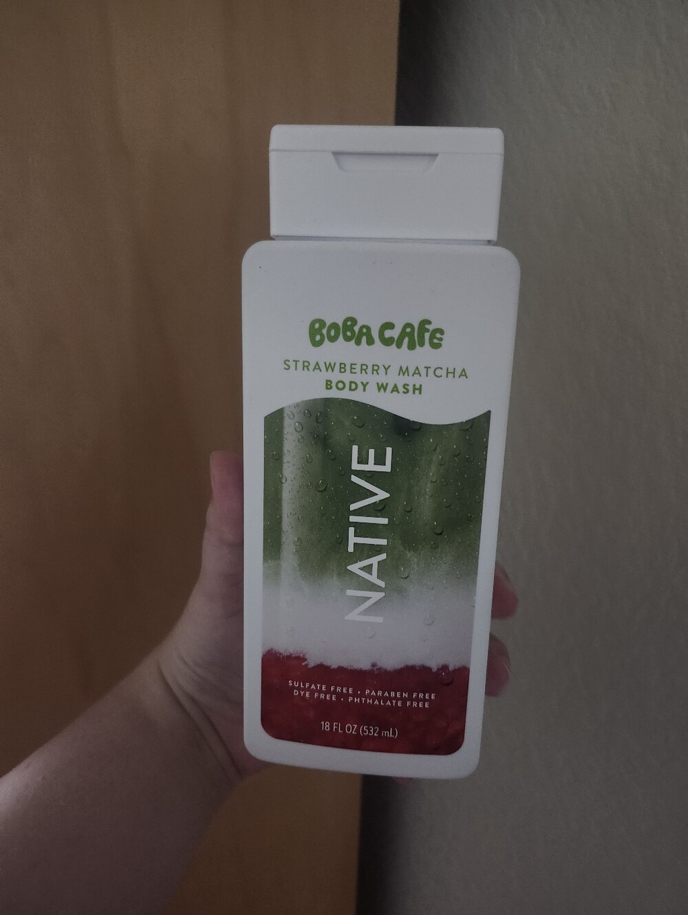 Native Boba Cafe Strawberry Matcha Body Wash - White with Green and Red Label